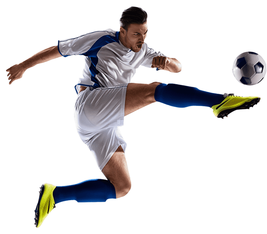 Jogador de futebol chutando a bola